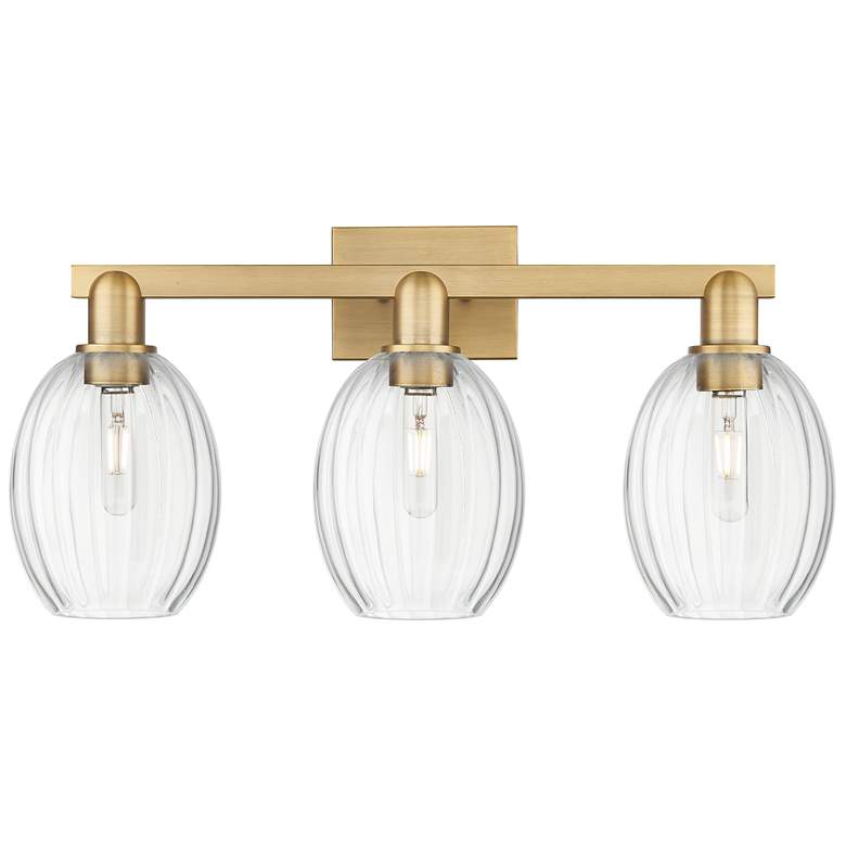 Image 1 Preston 26"W 3 Light Brushed Brass Bath Light With Bell Clear Shade