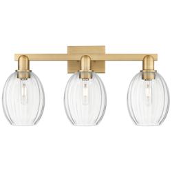 Preston 26"W 3 Light Brushed Brass Bath Light With Bell Clear Shade