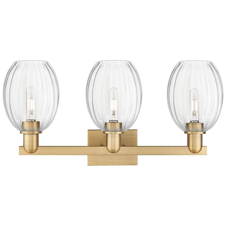 Image 2 Preston 26"W 3 Light Brushed Brass Bath Light With Bell Clear Shade more views