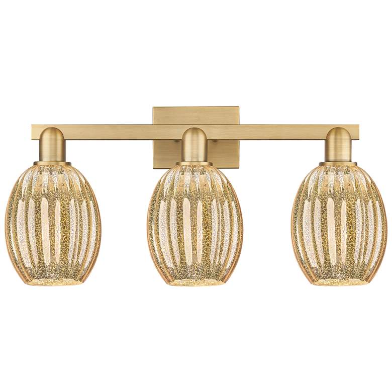 Image 1 Preston 26"W 3 Light Brushed Brass Bath Light With Bell Mercury Shade
