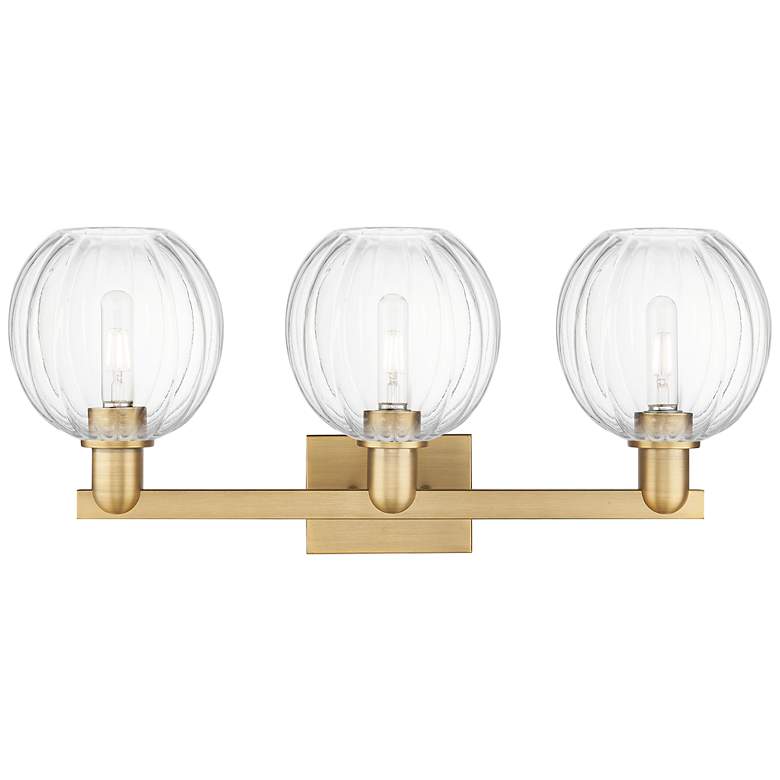 Image 2 Preston 26"W 3 Light Brushed Brass Bath Light With Clear Globe Shade more views