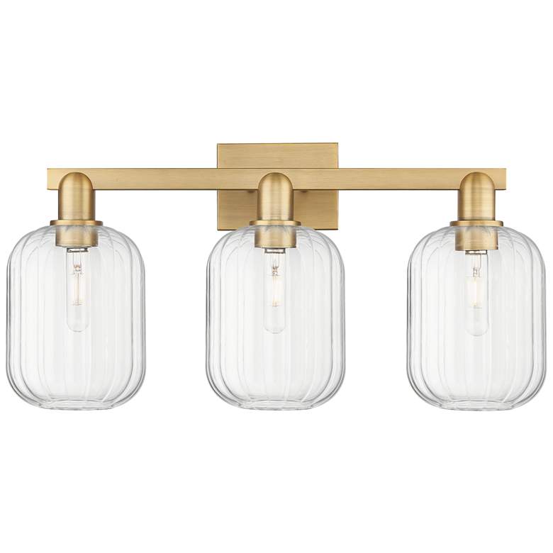 Image 1 Preston 26"W 3 Light Brushed Brass Bath Light With Clear Jar Shade