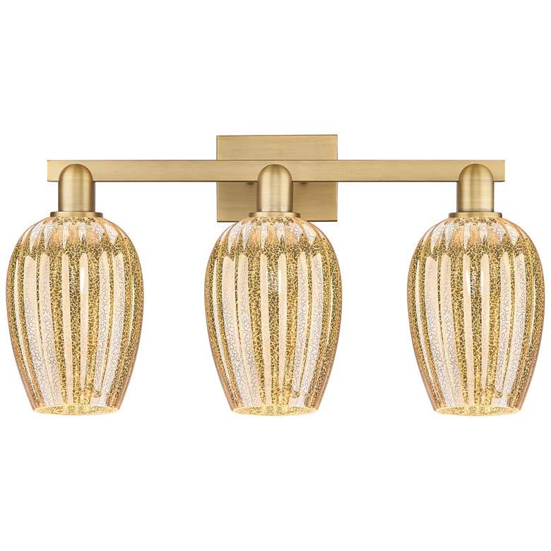 Image 1 Preston 26"W 3 Light Brushed Brass Bath Light With Flute Mercury Shade
