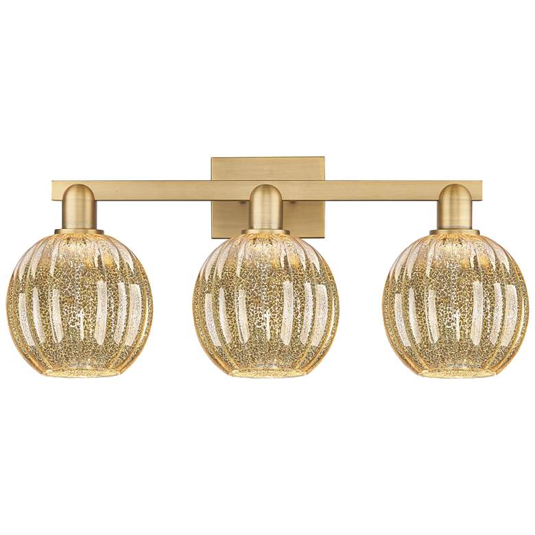 Image 1 Preston 26"W 3 Light Brushed Brass Bath Light With Mercury Globe Shade