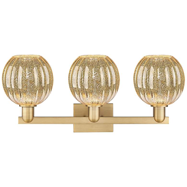 Image 2 Preston 26"W 3 Light Brushed Brass Bath Light With Mercury Globe Shade more views