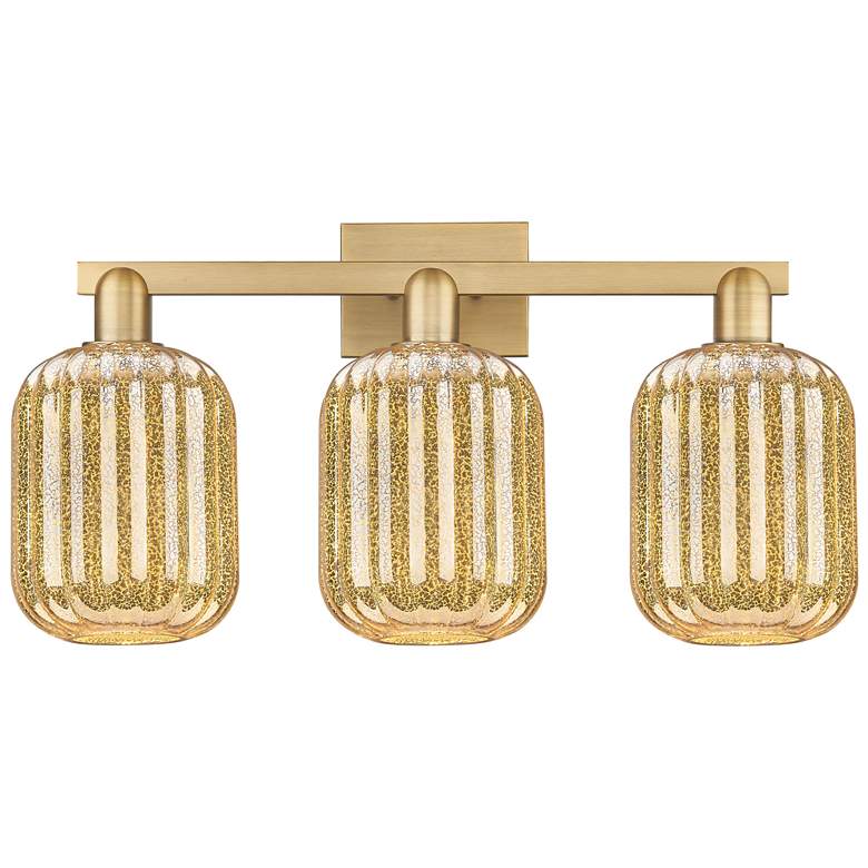 Image 1 Preston 26"W 3 Light Brushed Brass Bath Light With Mercury Jar Shade