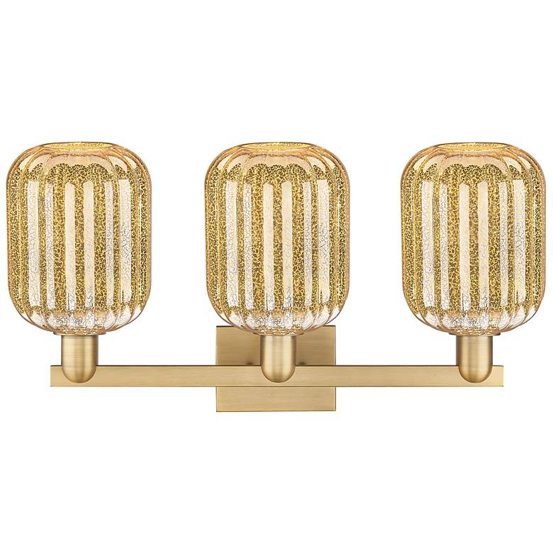 Image 2 Preston 26"W 3 Light Brushed Brass Bath Light With Mercury Jar Shade more views