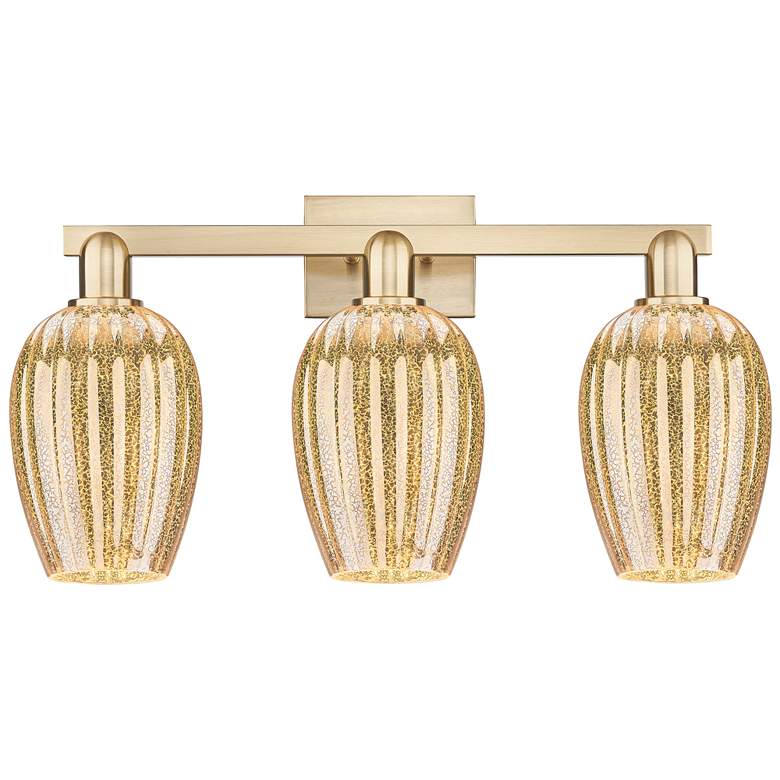 Image 1 Preston 26"W 3 Light Champagne Bath Light With Mercury Flute Shade