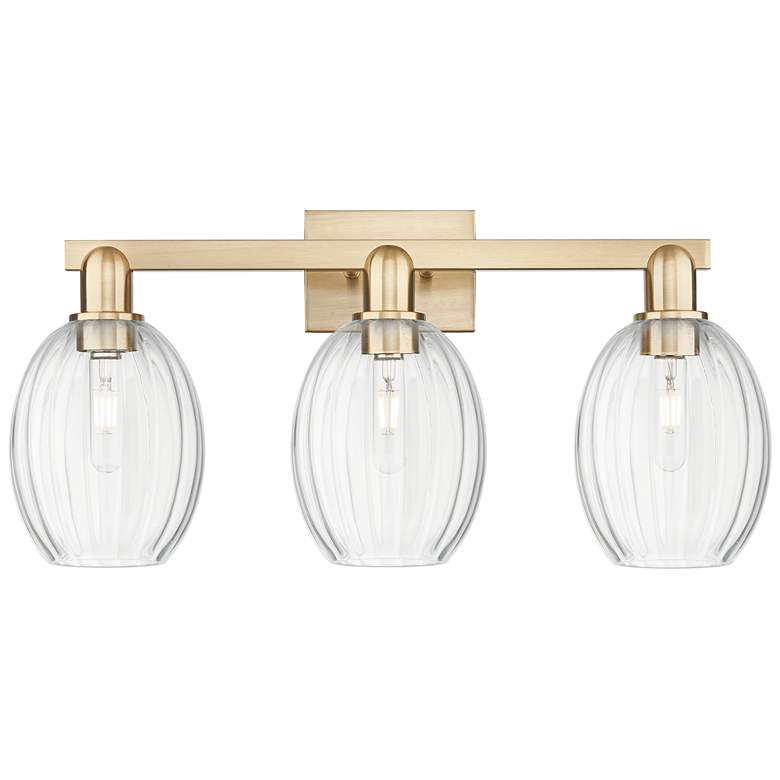 Image 1 Preston 26"W 3 Light Champagne Bronze Bath Light With Bell Clear Shade