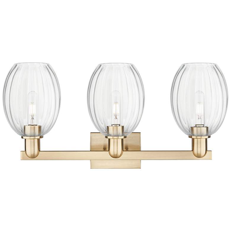 Image 2 Preston 26"W 3 Light Champagne Bronze Bath Light With Bell Clear Shade more views