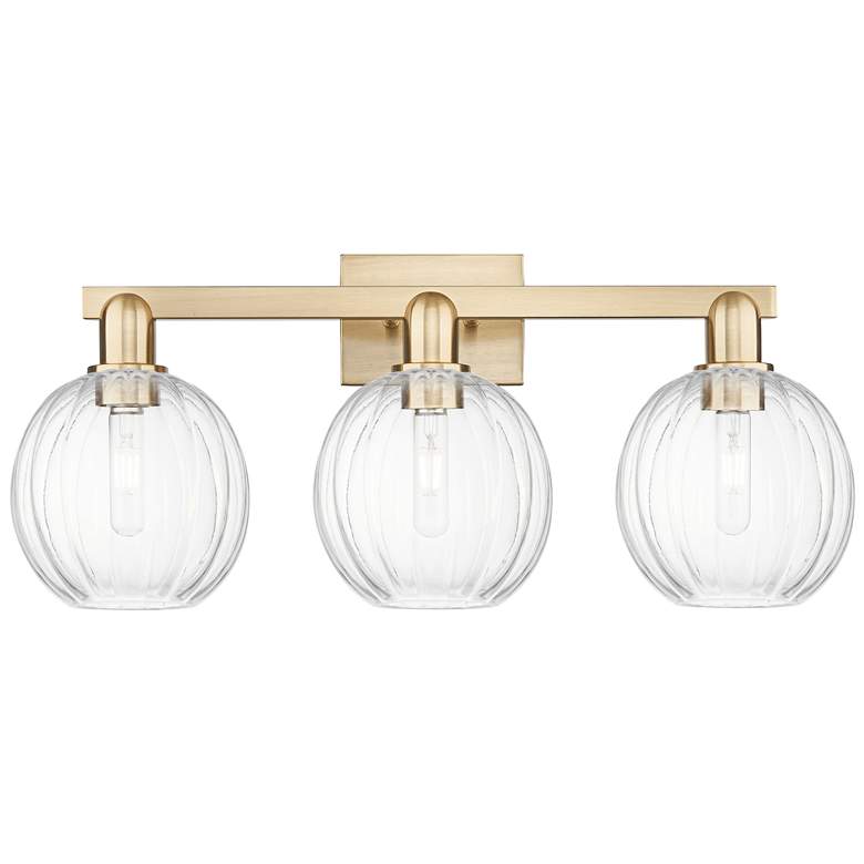 Image 1 Preston 26"W 3 Light Champagne Bronze Bath Light With Clear Globe Shade