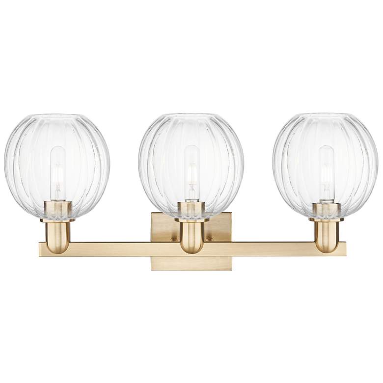 Image 2 Preston 26"W 3 Light Champagne Bronze Bath Light With Clear Globe Shade more views