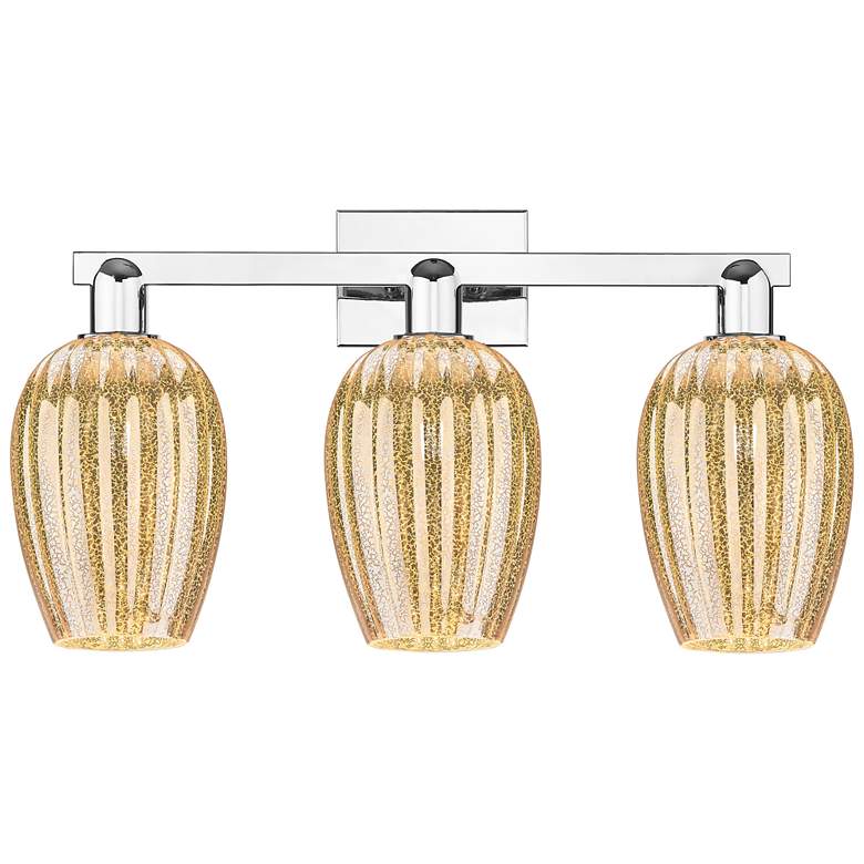 Image 1 Preston 26"W 3 Light Chrome Bath Light With Mercury Flute Shade