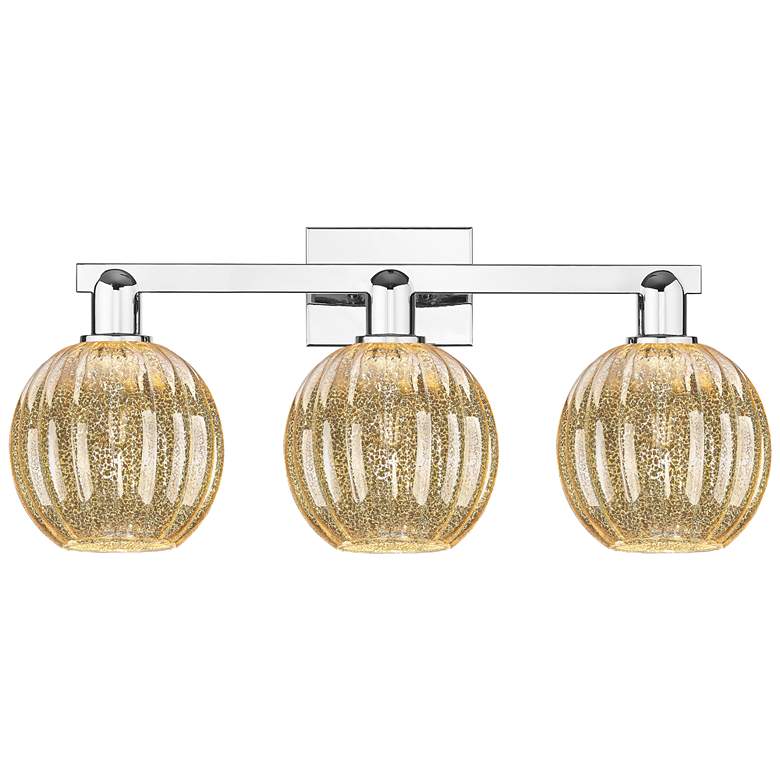 Image 1 Preston 26"W 3 Light Chrome Bath Light With Mercury Globe Shade