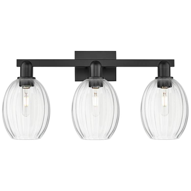 Image 1 Preston 26"W 3 Light Matte Black Bath Light With Bell Clear Shade