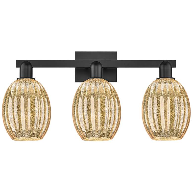 Image 1 Preston 26"W 3 Light Matte Black Bath Light With Bell Mercury Shade