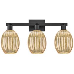 Preston 26"W 3 Light Matte Black Bath Light With Bell Mercury Shade