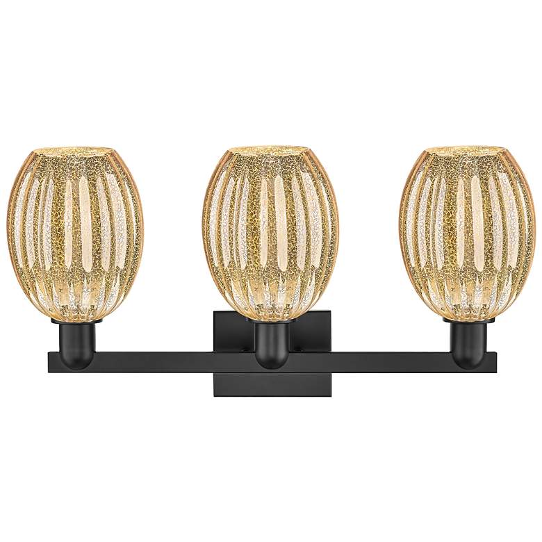 Image 2 Preston 26"W 3 Light Matte Black Bath Light With Bell Mercury Shade more views