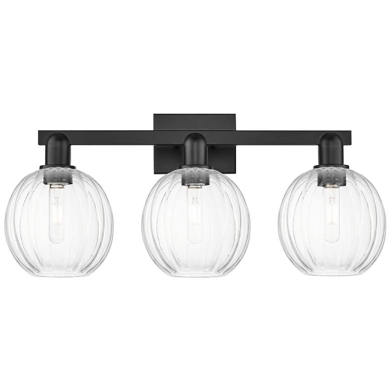 Image 1 Preston 26"W 3 Light Matte Black Bath Light With Clear Globe Shade