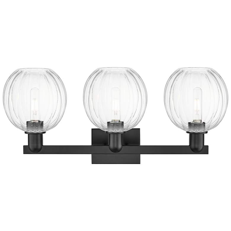 Image 2 Preston 26"W 3 Light Matte Black Bath Light With Clear Globe Shade more views