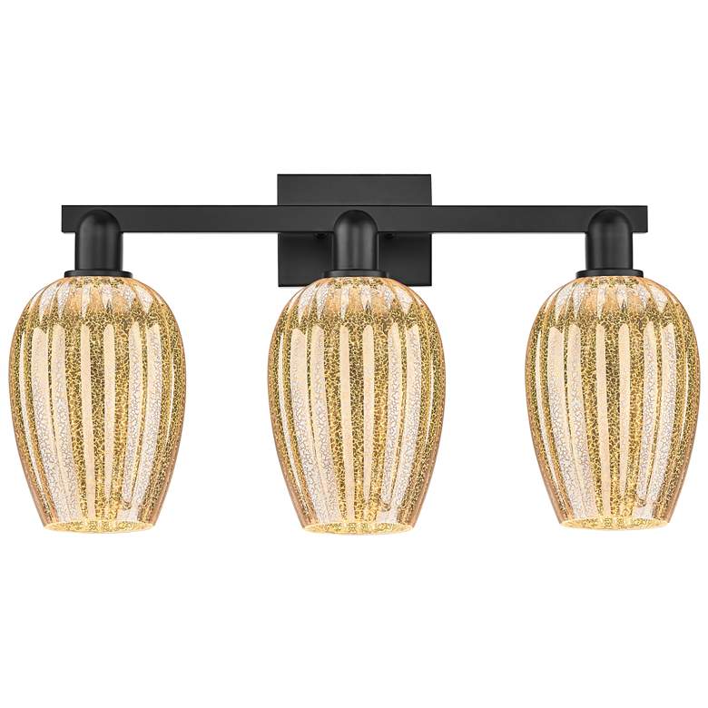 Image 1 Preston 26"W 3 Light Matte Black Bath Light With Mercury Flute Shade