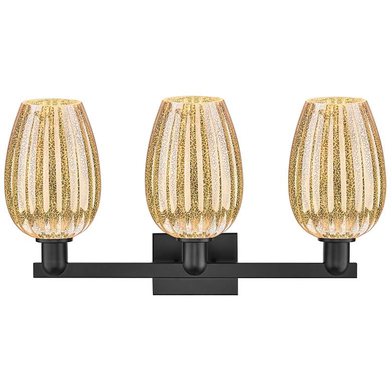Image 2 Preston 26"W 3 Light Matte Black Bath Light With Mercury Flute Shade more views