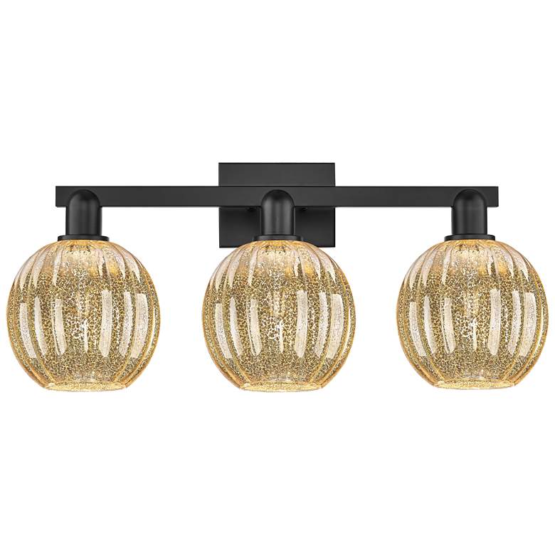 Image 1 Preston 26"W 3 Light Matte Black Bath Light With Mercury Globe Shade