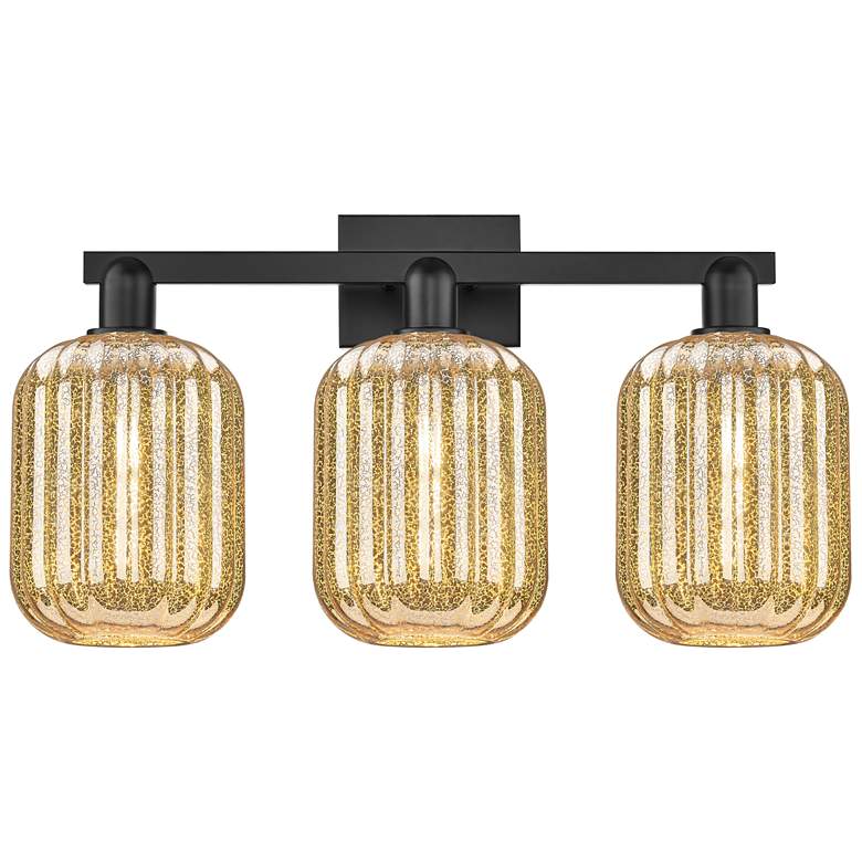 Image 1 Preston 26"W 3 Light Matte Black Bath Light With Mercury Jar Shade
