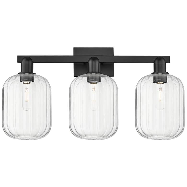 Image 1 Preston 26"W 3 Light Matte Black Bath Vanity Light With Clear Jar Shade