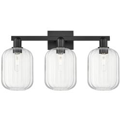 Preston 26"W 3 Light Matte Black Bath Vanity Light With Clear Jar Shade
