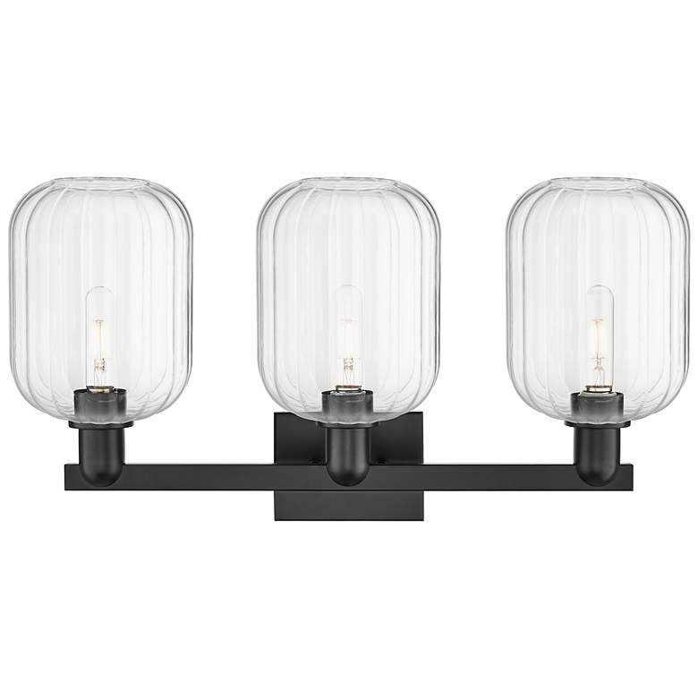 Image 2 Preston 26"W 3 Light Matte Black Bath Vanity Light With Clear Jar Shade more views