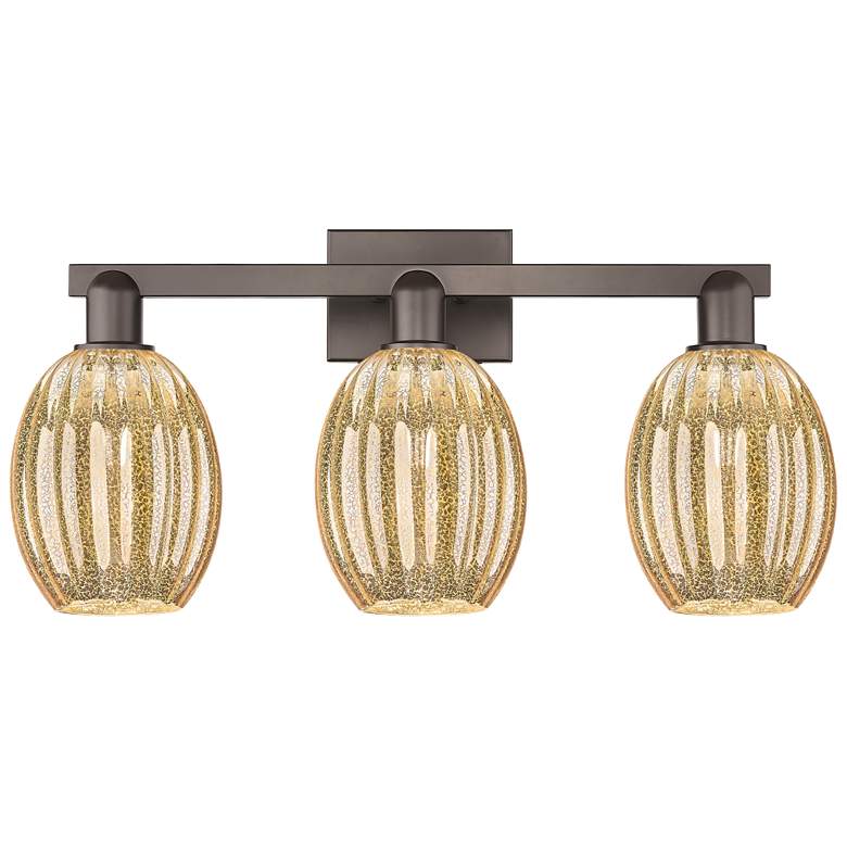 Image 1 Preston 26"W 3 Light Oil Rubbed Bronze Bath Light w/ Bell Mercury Shade