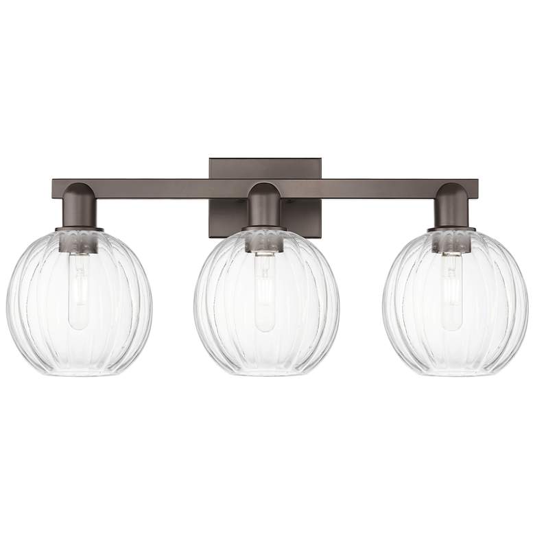 Image 1 Preston 26"W 3 Light Oil Rubbed Bronze Bath Light w/ Clear Globe Shade