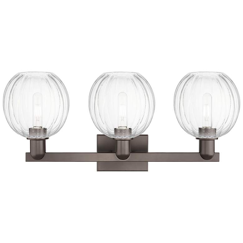 Image 2 Preston 26"W 3 Light Oil Rubbed Bronze Bath Light w/ Clear Globe Shade more views