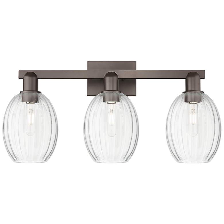 Image 1 Preston 26"W 3 Light Oil Rubbed Bronze Bath Light With Bell Clear Shade