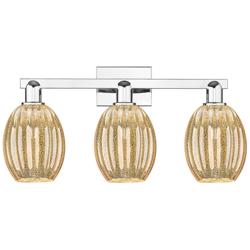 Preston 26"W 3 Light Polished Chrome Bath Light With Bell Mercury Shade