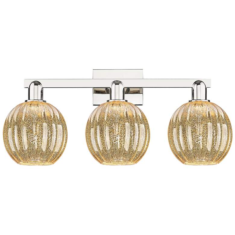 Image 1 Preston 26"W 3 Light Polished Nickel Bath Light w/ Mercury Globe Shade
