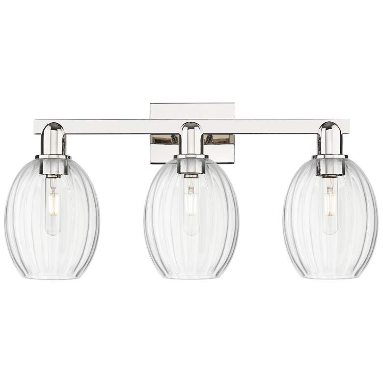 Image 1 Preston 26"W 3 Light Polished Nickel Bath Light With Bell Clear Shade