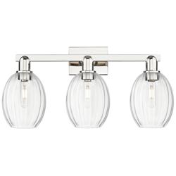 Preston 26"W 3 Light Polished Nickel Bath Light With Bell Clear Shade
