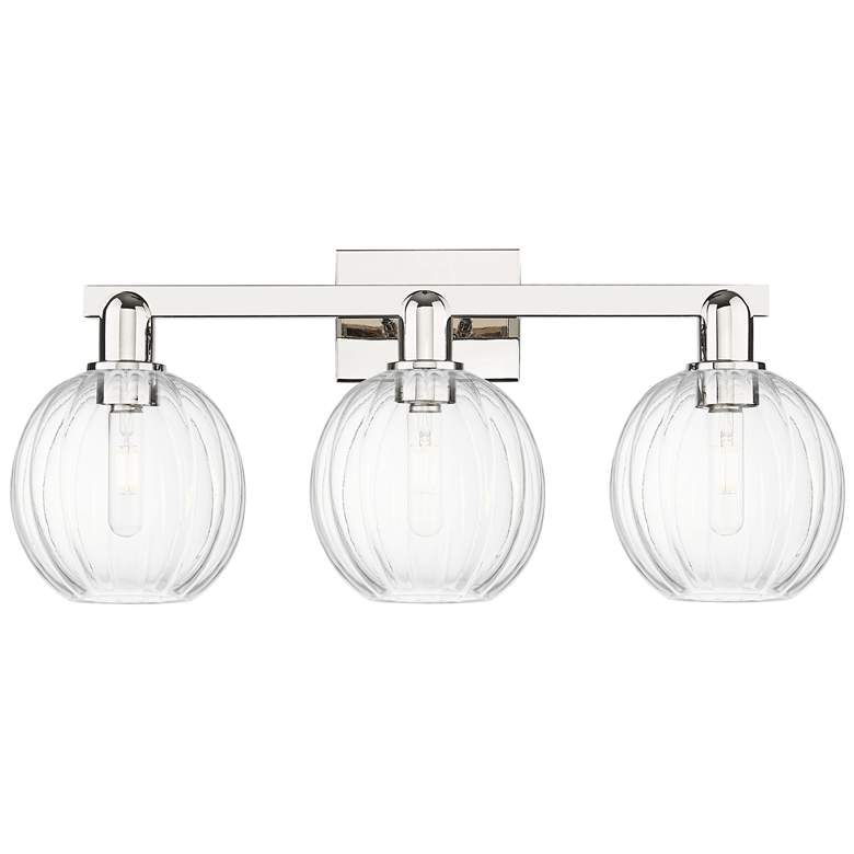 Image 1 Preston 26"W 3 Light Polished Nickel Bath Light With Clear Globe Shade