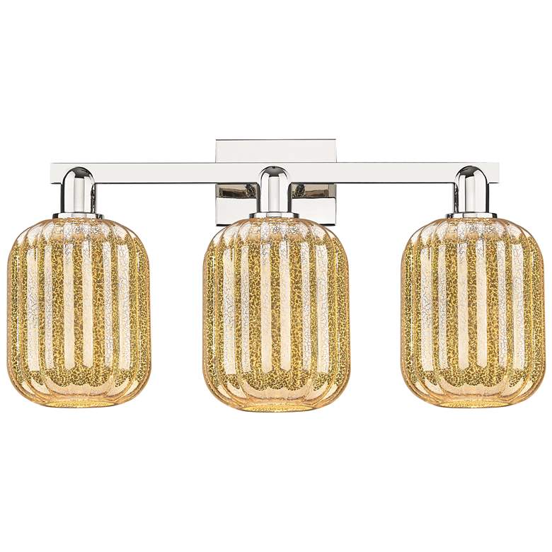 Image 1 Preston 26"W 3 Light Polished Nickel Bath Light With Mercury Jar Shade