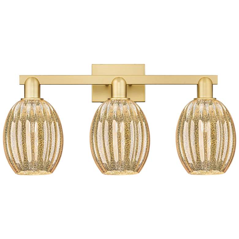 Image 1 Preston 26"W 3 Light Satin Gold Bath Light With Bell Mercury Shade