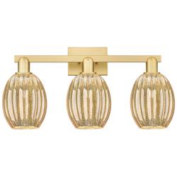 Preston 26"W 3 Light Satin Gold Bath Light With Bell Mercury Shade