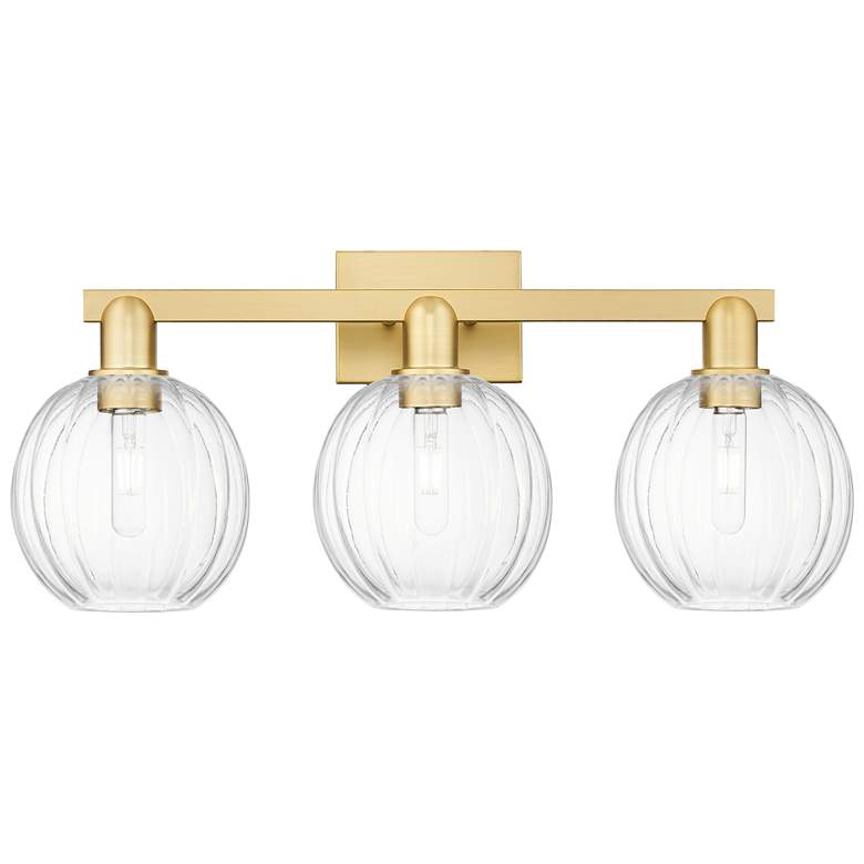 Image 1 Preston 26"W 3 Light Satin Gold Bath Light With Clear Globe Shade