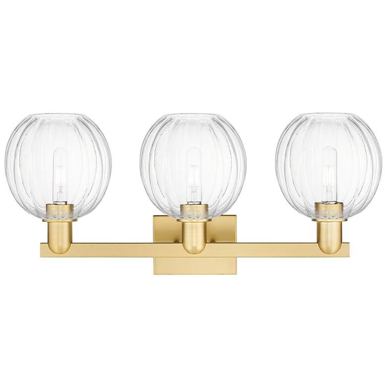 Image 2 Preston 26"W 3 Light Satin Gold Bath Light With Clear Globe Shade more views