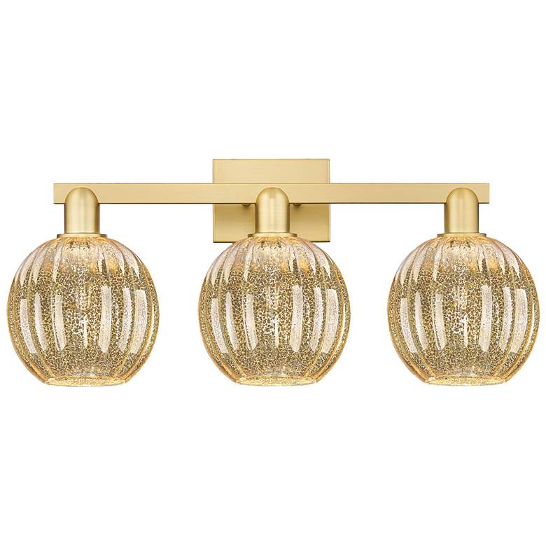 Image 1 Preston 26"W 3 Light Satin Gold Bath Light With Mercury Globe Shade