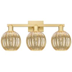 Preston 26"W 3 Light Satin Gold Bath Light With Mercury Globe Shade
