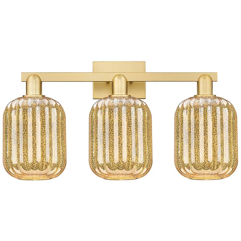 Image 1 Preston 26"W 3 Light Satin Gold Bath Vanity Light w/ Jar Mercury Shade