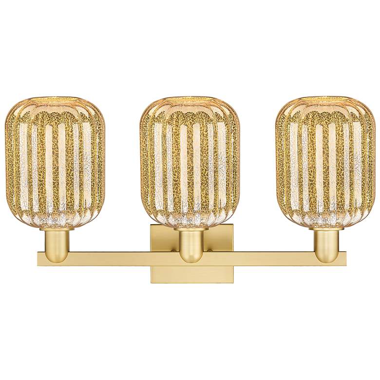 Image 2 Preston 26"W 3 Light Satin Gold Bath Vanity Light w/ Jar Mercury Shade more views