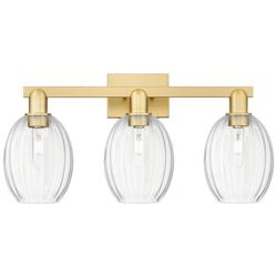 Preston 26"W 3 Light Satin Gold Bath Vanity Light With Bell Clear Shade